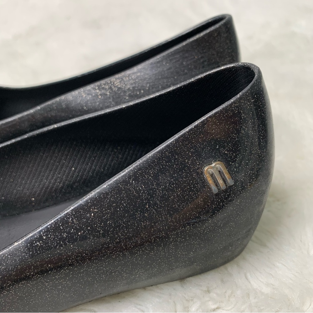 Mini Melissa Girl's Black Ultragirl Garden Floral Slip On Flat Shoes Size 8-9 - Picture 3 of 13